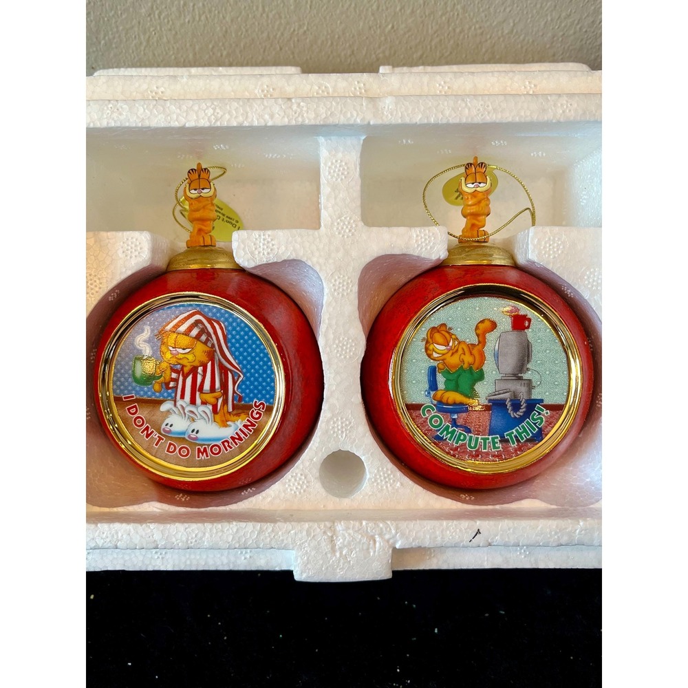 1999 Garfield Bradford Editions Porcelain Ornaments Set 2 First Issue COA